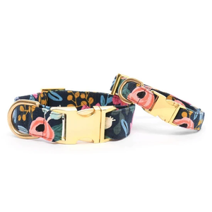 Großhandel Design Print Rosa Floral <span class=keywords><strong>Navy</strong></span> Hunde halsband mit Roségold Metalls chnalle - Product Image 3