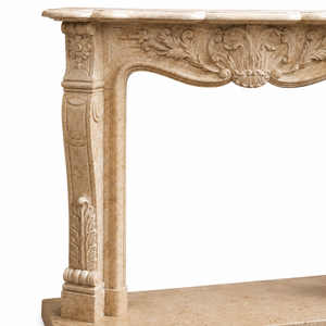 Traditional Marble <b>Fireplace</b> Mantel With Ornate Carving Galala Beige marble Stone Indoor Wood Burning Hearth For Dining - Product Image 4