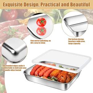 Plateau à pain pour la préparation des aliments au four pour mariner la viande Cookie Grille-pain Pan en acier inoxydable Rectangle Plaque de cuisson avec couvercle - Product Image 3