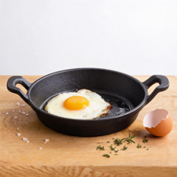 Poêle à frire mini en fonte avec base en bois - 12/15/18 cm, pré-culottée, idéale pour les steaks, les œufs et les plats sizzling, compatible four - Offre Spéciale