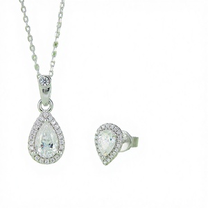 Parure de bijoux fins plaqués platine, forme goutte d'eau, en argent 925 avec moissanite taille poire, collier et boucles d'oreilles tendance pour mariage - Product Image 3