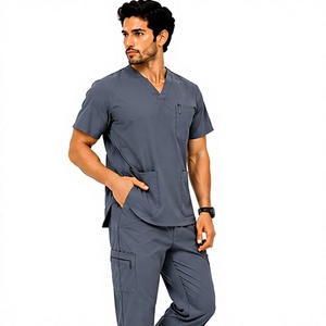 new 2 piece jogger scrub <b>set</b> for men breathable spandex <b>doctor</b> nurse hospital medical uniform custom logo comfortable durable - Product Image 1