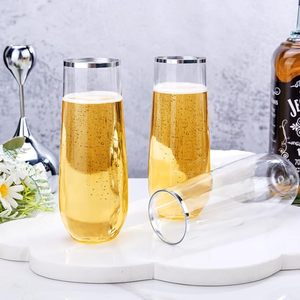 Flûtes à Champagne transparentes, verre à vin en plastique sans tiges, avec bord en or Rose/jante en or résistant aux chocs - Product Image 2