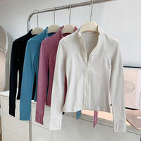 Veste de sport pour femme à séchage rapide, col montant, coupe ajustée, fermeture éclair, manches longues, respirante, pour le yoga, la course et le cyclisme