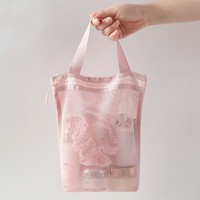 Sac de rangement de bain Portable pochette de maquillage de voyage sac de douche en maille femmes drainant l'eau salle de bain natation trousse de toilette avec poignée