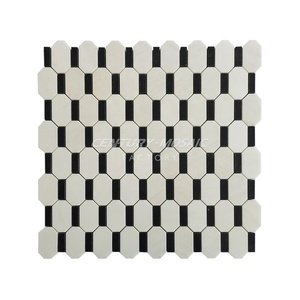 Mosaico del secolo pietra naturale marmo bianco nero ottagono striscia mosaico piastrelle parete pavimentazione - Product Image 3