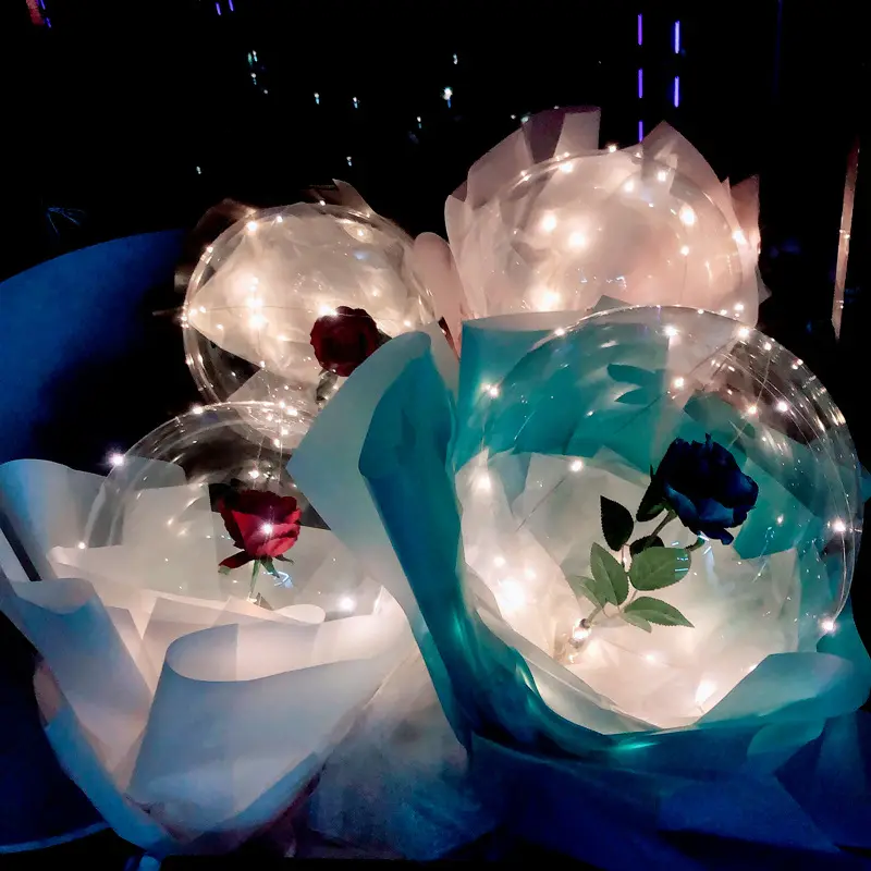 Led ışık parti doğum günü ihtiyacı şeffaf gül çiçek Bobo balonlar Balon buket seti zemin