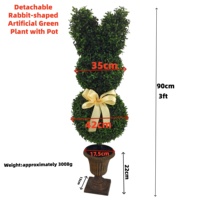 Decoración de Pascua con Lazo en Forma de Conejo, Planta Artificial Desmontable de Plástico Verde, Resistente a los Rayos UV, Reciclable, Alta Simulación