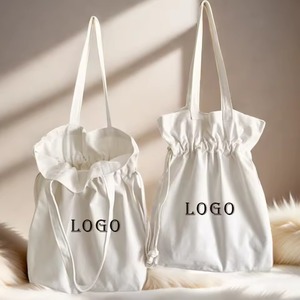 Bán Buôn Thân Thiện Với Môi Tái Chế Xử Lý Bông Vải Trống Cho Phụ Nữ Vai Dây Kéo Túi Với Dây Thừng Xử Lý - Product Image 2