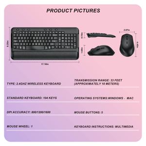 2.4G Ergonomic Wireless Keyboard and Mouse Combo, 104 <b>Keys</b>, Tilde <b>Key</b>, Palm Rest, Silent Click, 3 DPI, for Windows/Mac/PC/Laptop - Product Image 2