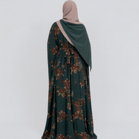 Abaya Lignes OEM à imprimé floral vert 2026, robe Abaya Kaftan modeste pour femmes musulmanes avec châle pour l'Aïd