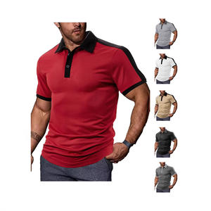 Polo décontracté pour homme européen, color-block blanc et noir, manches courtes, col en polyester, coupe sportive, vêtement de loisirs DF-104 - Product Image 5