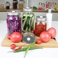 Kit de couvercles sous vide en acier inoxydable 304 pour bocaux Mason, avec pompe à air intégrée, couvercles de scellage sous vide de qualité alimentaire pour une fraîcheur optimale