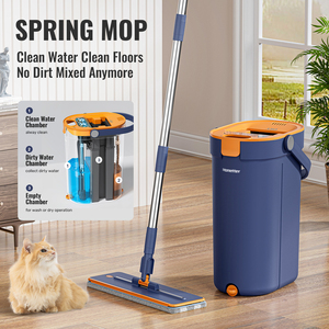 Homettler AMZ Mop Piatto e Secchio per Pulizia Pavimenti con Separazione Sporco-Pulito, in Microfibra, con Ricambio Panno Mop e Strizzatore Automatico, ad Alto Rendimento - Product Image 1