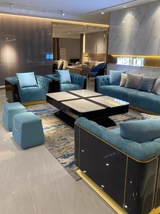 Ensemble de canapés de luxe léger, meubles en cuir, salon moderne, <span class=keywords><strong>canapé</strong></span> en forme de U <span class=keywords><strong>bleu</strong></span> <span class=keywords><strong>ciel</strong></span> - Product Image 6