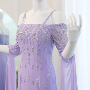 Jancember SZ448 Élégant Lilas Paillettes Perlées Spaghetti Strap Slim Sirène Robes De Soirée - Product Image 3