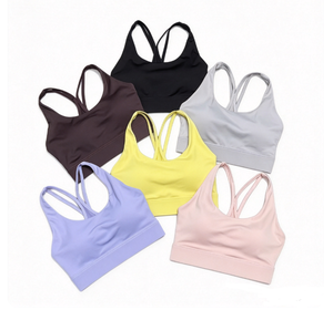 Seamless Criss Cross Yoga Top <b>Women</b> Breathable Solid Color Sports Bra Crop Tank Gym <b>Bralette</b> Multi Color Multi color <b>bralette</b> - Product Image 1