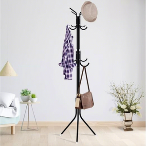 Minimalist Standing Metal Coat <b>Rack</b> With Hat And Bag Hooks For Living Room Storage - Product Image 1