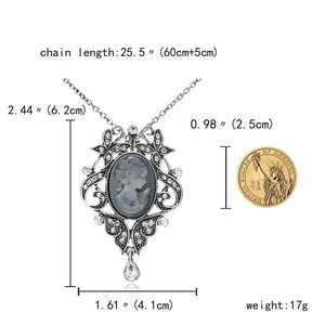 Collares colgantes para mujer, joyería Vintage, camafeo, flor, belleza, cabeza de cristal, colgante, collar, cadena larga, suéter - Product Image 3