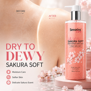 Gel Douche Exfoliant Éclaircissant et Blanchissant 2-en-1 Marque Blanche Parfum Citron Vert et Sakura Frais Doux 500ml - Product Image 5