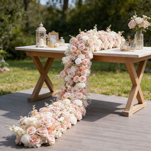 Factory Custom Artificial Silk Flower Runner Rose Floor Table Flower Runner for Wedding Arrangement Decoration - Product Image 3
