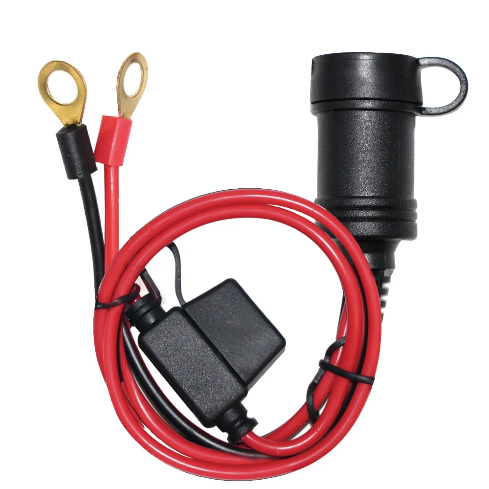 Car Female Cigarette Lighter Outlet to O Type Terminals Auto Power Socket Cord with Inline 10A Box Fuse