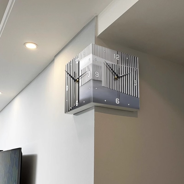 Modern Double Sided Gray Abstract Art Wall Clock Quartz Silent Digital  Display clock Living Room Corners Analog clock