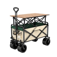 Chariot utilitaire pliable avec roues de 10 pouces, table intégrée, capacité de 150 kg, chariot en métal, poignée télescopique réglable, robuste, pour le camping, les pique-niques, la plage