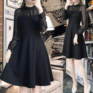 2024 Latest Casual Autumn Women Plus Size Long Sleeve Lace Worsted Anti-Static Dresses - Product Image 3