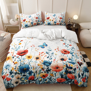 Eenvoudige Frisse Bloemen 3-delige Bedrukte 100% Katoenen Beddengoed Set Comfortabele Dikke Zachte Dekbedovertrek Set - Product Image 3
