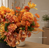 Bouquet d'automne artificiel orange très demandé, fleurs artificielles en soie au toucher réel pour la décoration de mariage et de table à la maison