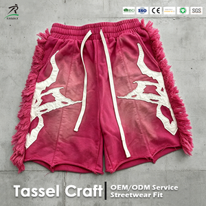<b>Men</b> Vintage Washed Fuzzy Fringe Sweat <b>Shorts</b> Custom <b>Patch</b> Embroidery Oversized Baggy Streetwear <b>Shorts</b> OEM ODM Low MOQ 50PCS - Product Image 1