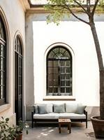 Ventanas Arqueadas Francesas de Aluminio Negro, Abatibles, con Aislamiento Térmico, Impermeables e Insonorizadas, Tamaño Personalizable