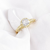 Bague de fiançailles et de mariage personnalisée CM Jewelry en or plaqué 14 carats pour femme, avec diamant et zircon, style Oro Laminado