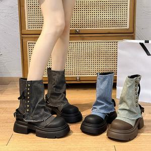 Botas Vaqueras Midi de Lona Retro de Moda Otoño-Invierno 2026, con Suela Gruesa Antideslizante - Product Image 5