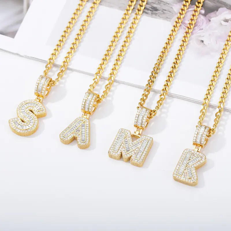 cross-border jewelry 26 capital letter necklace copper zircon stainless steel chain letter pendant