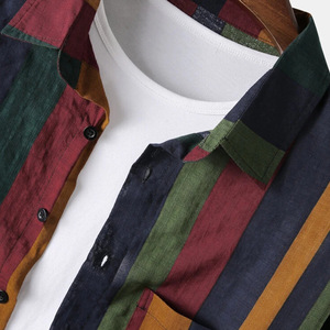 Camisa Casual de Moda para Hombre, Camisa de <span class=keywords><strong>Calle</strong></span> con Cuello y Manga Larga a Rayas de Colores - Product Image 3