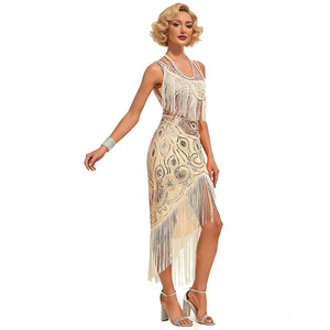 Robe de soirée vintage style Gatsby des années 20, à sequins et franges, taille naturelle, coupe fourreau, pour bal et spectacle - Product Image 4