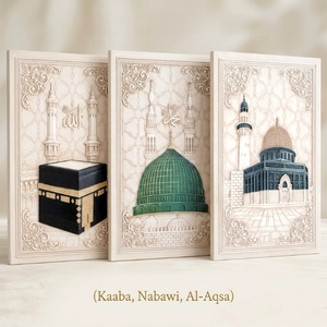 Affiches décoratives islamiques tendance avec calligraphie arabe du <span class=keywords><strong>Coran</strong></span>, cadeau pour l'Aïd al-Fitr, peintures 3D en feuille d'or avec texture cuir pour la porte de la Kaaba - Product Image 5