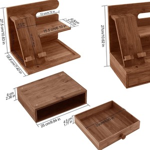 Wooden <b>Desk</b> Organizer With Drawer Phone Stand Glasses Holder Multi Purpose Storage Rack Office Desktop Organizer - Product Image 5