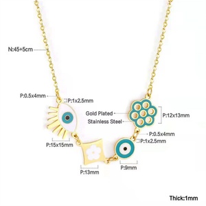 Collar Redondo con Ojo Turco Chapado en Oro, Joyería de Acero Inoxidable, Novedad, Collar de Flores para Mujer, Alta Calidad, Oro 18K, CLÁSICO - Product Image 6