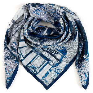 Wholesale Blue <strong>London</strong> Building Print Square Silk <strong>Scarf</strong> Vintage Cityscape Twill Silk Head <strong>Scarf</strong> Custom Printed Bandana <strong>Scarves</strong> - Product Image 2