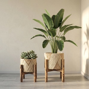 Support <span class=keywords><strong>de</strong></span> Plantes Luxe Moderne Nordique, Présentoir en Rotin Tressé et <span class=keywords><strong>Bois</strong></span> Massif pour Jardinières et Pots <span class=keywords><strong>de</strong></span> Fleurs d'Intérieur et d'Extérieur - Product Image 5