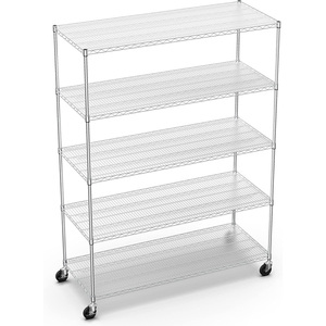 Estantería de alambre de estante de metal NSF de 5 niveles, estante de almacenamiento ajustable resistente <span class=keywords><strong>con</strong></span> <span class=keywords><strong>ruedas</strong></span> y revestimientos de estante cromados - Product Image 1