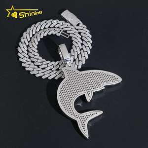 Pendentif requin en argent 925 serti de moissanite, bijoux hip-hop, pendentif personnalisé en moissanite, breloques pour hommes - Product Image 5
