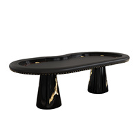 Table de jeu Texas Hold'em ovale noire en PU avec accents dorés, design stable pour villa, club, loisirs