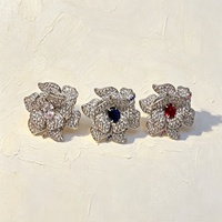 TIANSHE Europe Amérique Ensemble de bijoux de luxe Camélia 4 pièces : Collier, Boucles d'oreilles, Bague et Bracelet, Bijoux floraux tendance pour Femme