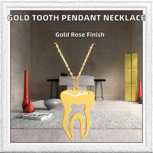 Mặt dây chuyền răng giả bằng thép không gỉ mạ vàng cổ điển, kiểu dáng rỗng, kèm dây xích, làm quà lưu niệm kỷ niệm. - Product Image 2