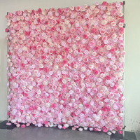NINI Panneau de toile de fond floral 3D enroulable, mur de fleurs artificielles roses en fausse soie pour décoration de scène de mariage et d'événements