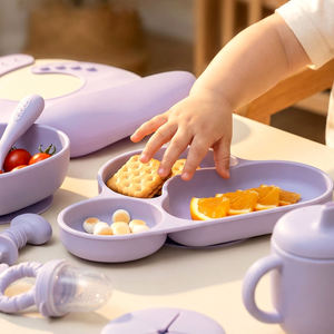 실리콘 젖꼭지 아이 식당 아기 음식 접시 아기 그릇 흡입 아기 수유 세트 - Product Image 6